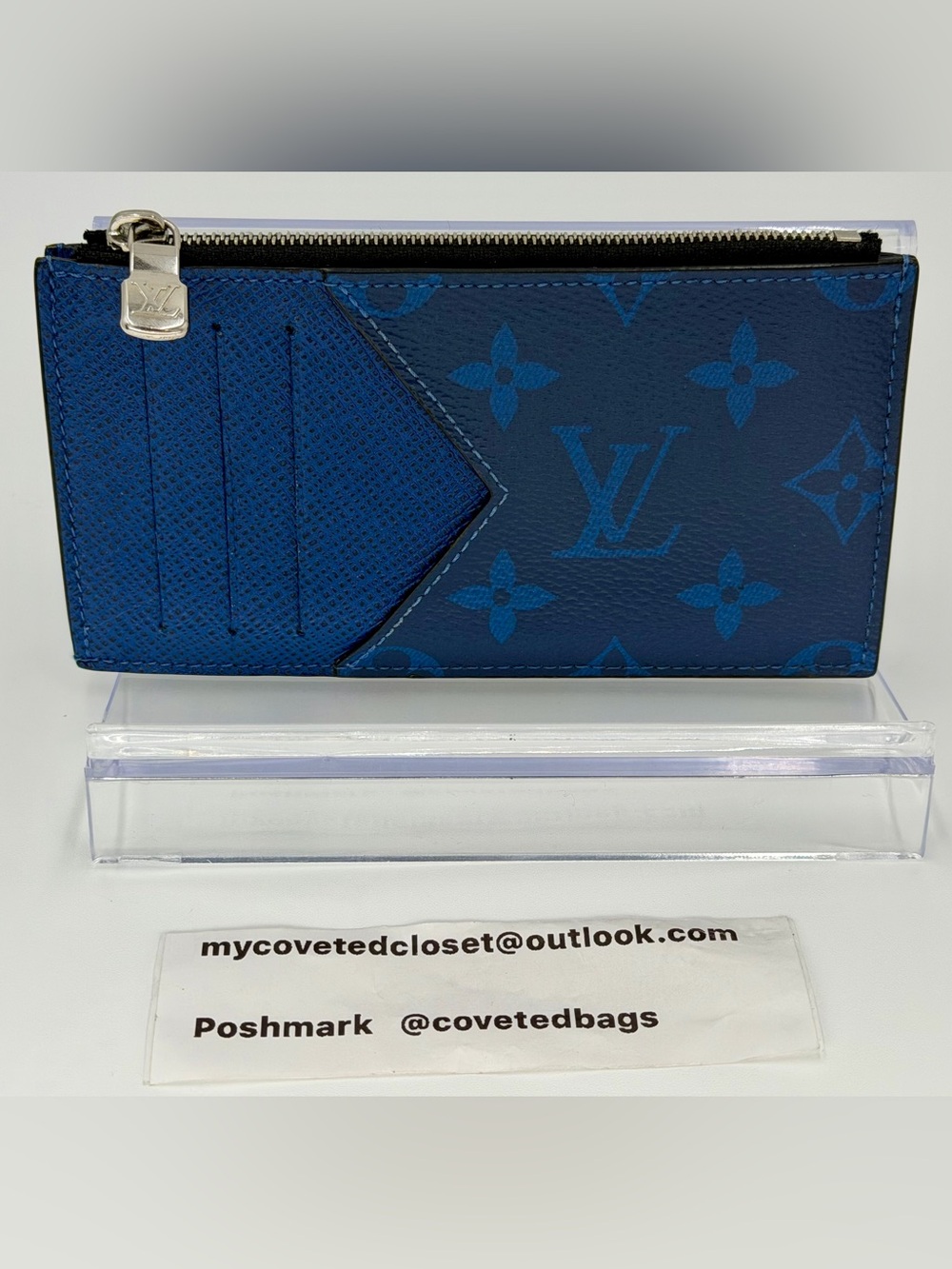 Louis Vuitton Taigarama Blue Monogram Coin Card Holder Excellent Condtion w/COA
